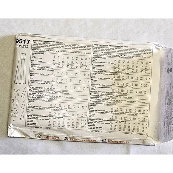 Simplicity Design Your Own Pattern 9517 Dresses 2 Length Sz 26W-32W Uncut 2000 - Picture 2 of 5